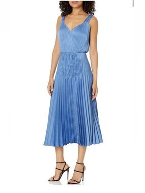 Vince Womens V-Neck Pleated Slip Dress,Hydrangea Large New